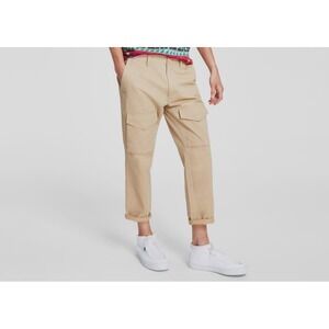 NEW Sun + Stone Hammock Mens 38 Tan Cropped Relaxed Fit Tapered Cargo Pants NWT